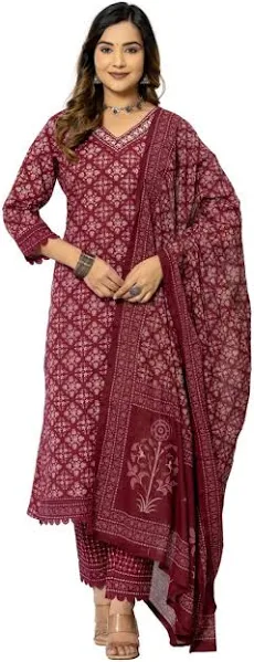 Amayra Women's Printed Straight Kurta Pant Dupatta Set